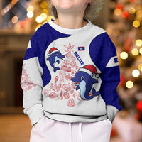 Belize Christmas Kid Ugly Christmas Sweater with Santa Dolphins Coral Reef and Ocean Holiday Theme - Wonder Print Shop