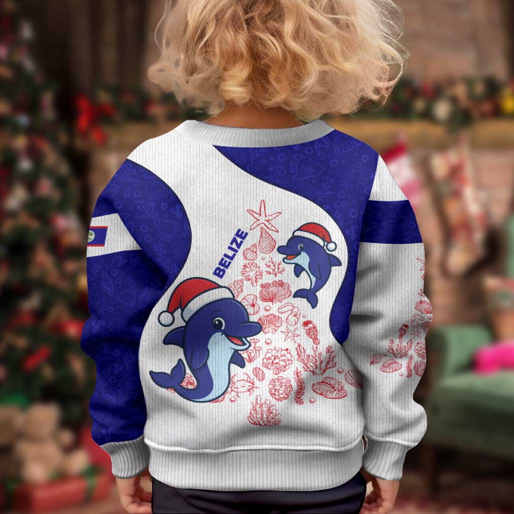 Belize Christmas Kid Ugly Christmas Sweater with Santa Dolphins Coral Reef and Ocean Holiday Theme - Wonder Print Shop