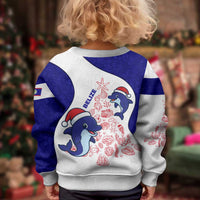 Belize Christmas Kid Ugly Christmas Sweater with Santa Dolphins Coral Reef and Ocean Holiday Theme - Wonder Print Shop