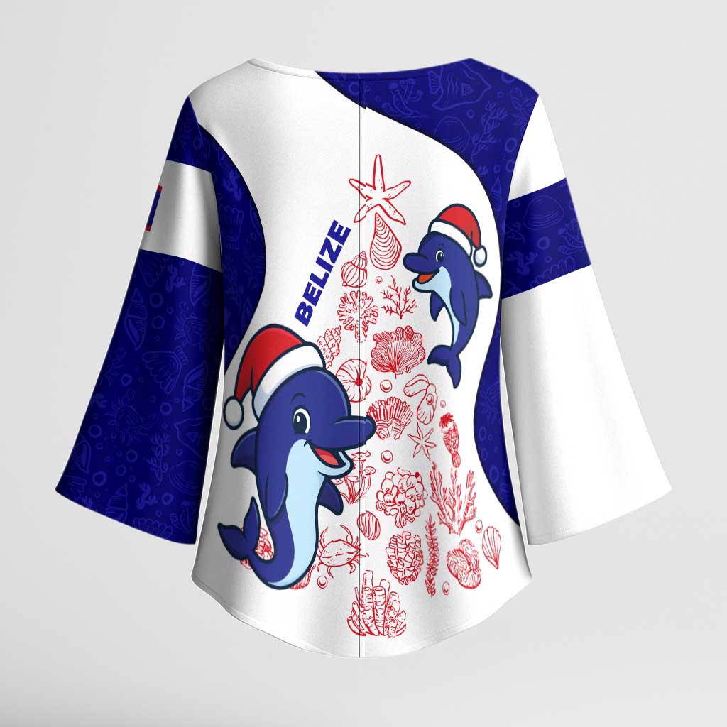 Belize Christmas Kimono Sleeve Blouse with Santa Dolphins Coral Reef and Ocean Holiday Theme - Wonder Print Shop