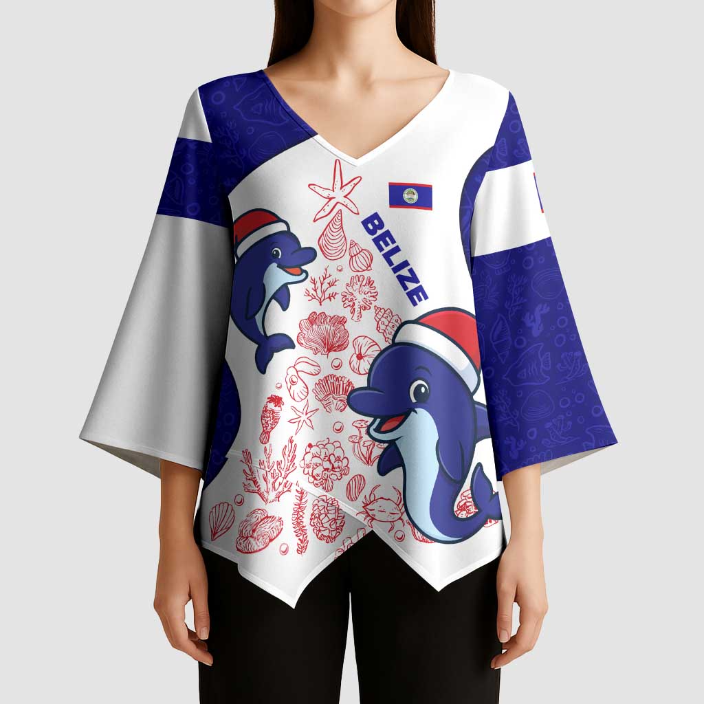 Belize Christmas Kimono Sleeve Blouse with Santa Dolphins Coral Reef and Ocean Holiday Theme - Wonder Print Shop