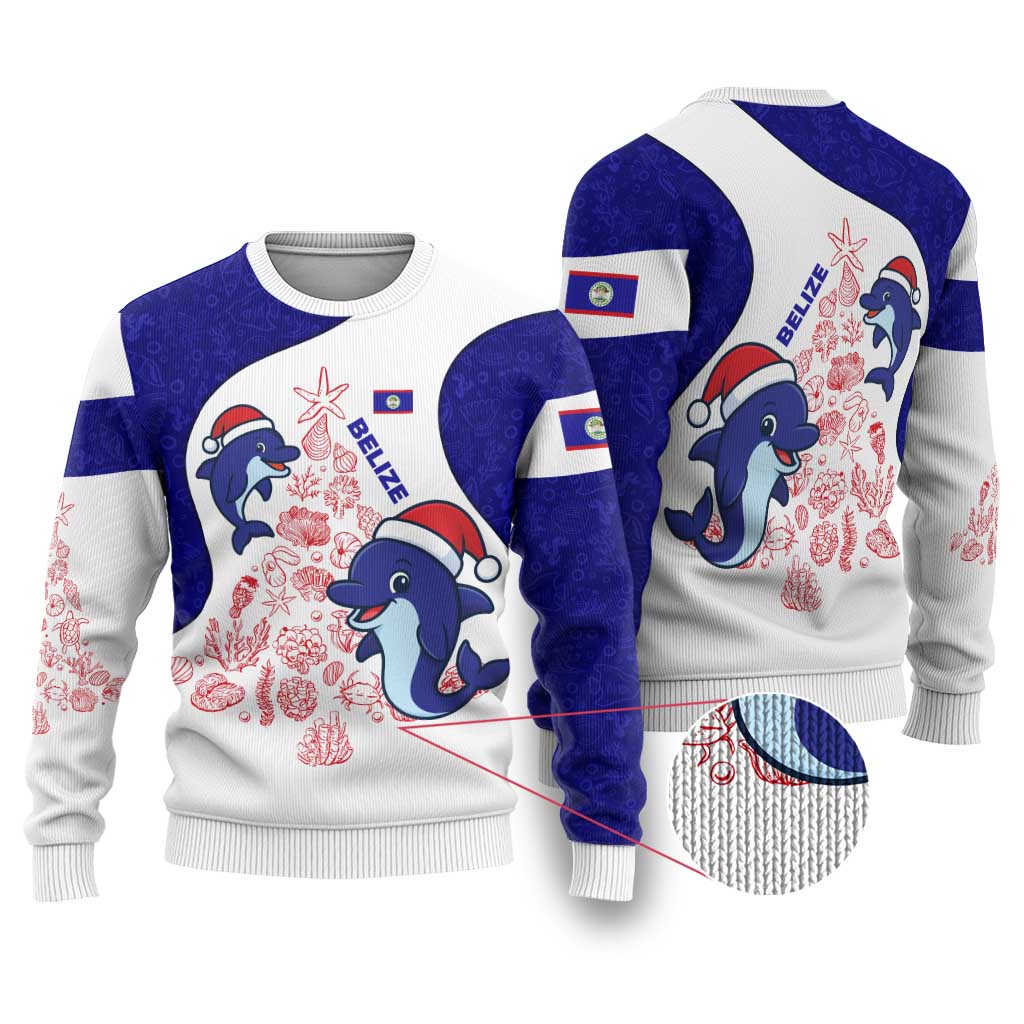 Belize Christmas Ugly Christmas Sweater with Santa Dolphins Coral Reef and Ocean Holiday Theme - Wonder Print Shop