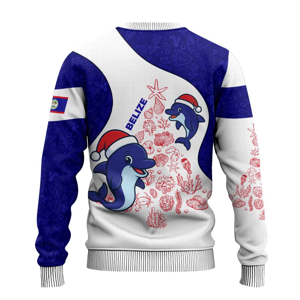 Belize Christmas Ugly Christmas Sweater with Santa Dolphins Coral Reef and Ocean Holiday Theme - Wonder Print Shop