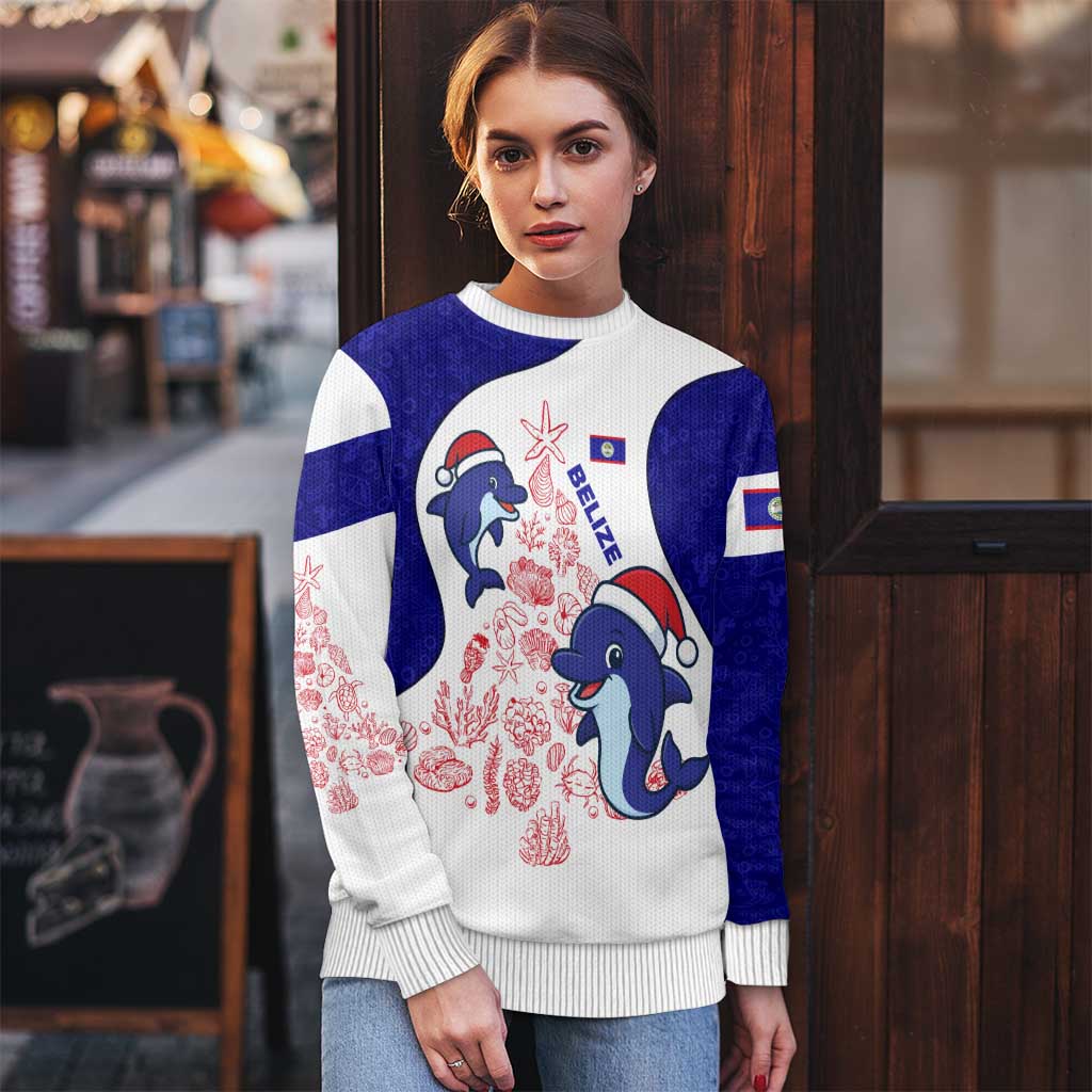 Belize Christmas Ugly Christmas Sweater with Santa Dolphins Coral Reef and Ocean Holiday Theme - Wonder Print Shop