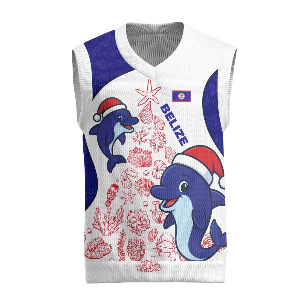Belize Christmas Knitted V-Neck Vest with Santa Dolphins Coral Reef and Ocean Holiday Theme - Wonder Print Shop