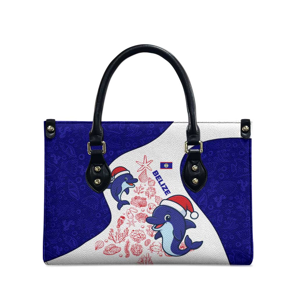 Belize Christmas Leather Bag with Santa Dolphins Coral Reef and Ocean Holiday Theme - Wonder Print Shop