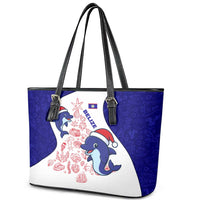 Belize Christmas Leather Tote Bag with Santa Dolphins Coral Reef and Ocean Holiday Theme - Wonder Print Shop