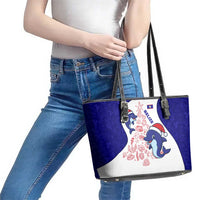 Belize Christmas Leather Tote Bag with Santa Dolphins Coral Reef and Ocean Holiday Theme - Wonder Print Shop