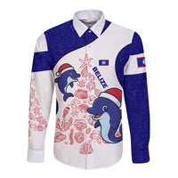 Belize Christmas Long Sleeve Button Shirt with Santa Dolphins Coral Reef and Ocean Holiday Theme - Wonder Print Shop