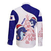 Belize Christmas Long Sleeve Button Shirt with Santa Dolphins Coral Reef and Ocean Holiday Theme - Wonder Print Shop