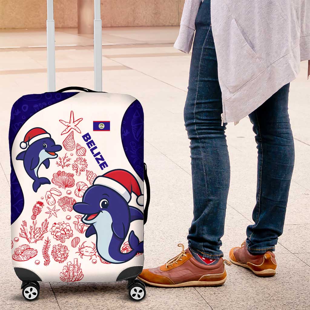 Belize Christmas Luggage Cover with Santa Dolphins Coral Reef and Ocean Holiday Theme - Wonder Print Shop