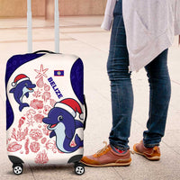 Belize Christmas Luggage Cover with Santa Dolphins Coral Reef and Ocean Holiday Theme - Wonder Print Shop