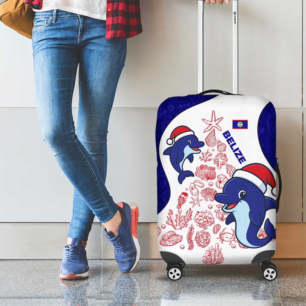 Belize Christmas Luggage Cover with Santa Dolphins Coral Reef and Ocean Holiday Theme - Wonder Print Shop