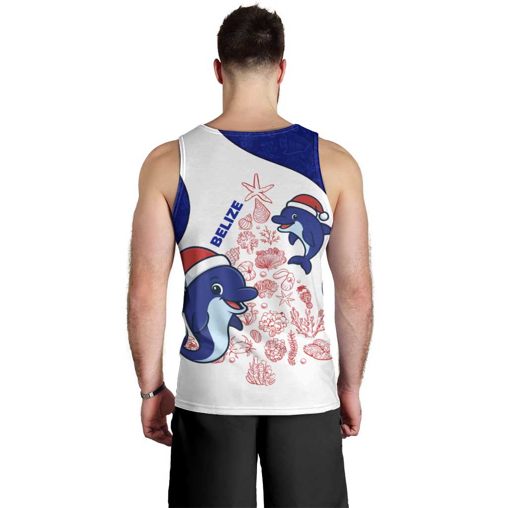 Belize Christmas Men Tank Top with Santa Dolphins Coral Reef and Ocean Holiday Theme - Wonder Print Shop