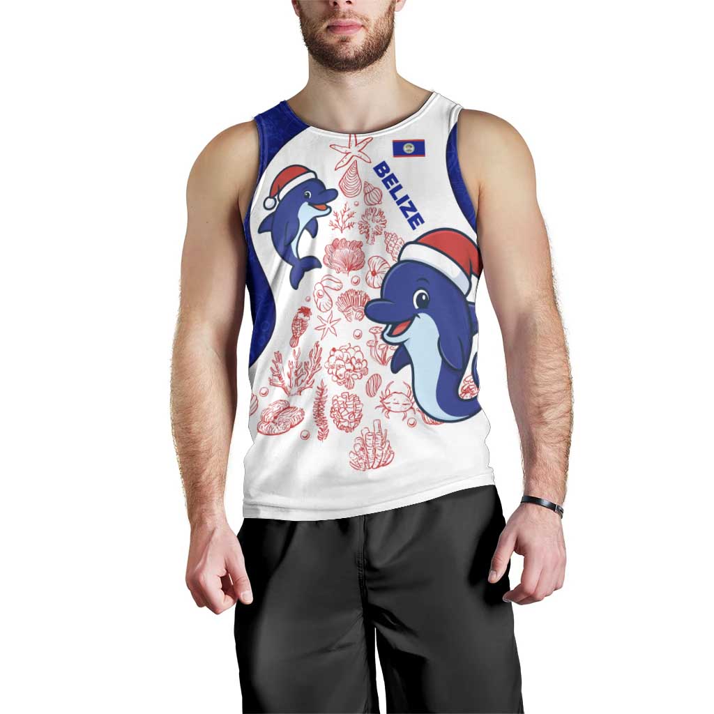 Belize Christmas Men Tank Top with Santa Dolphins Coral Reef and Ocean Holiday Theme - Wonder Print Shop