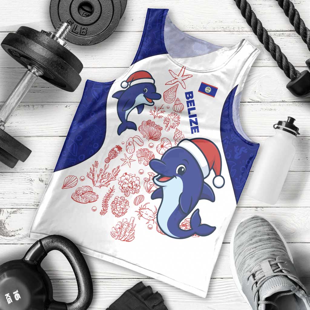 Belize Christmas Men Tank Top with Santa Dolphins Coral Reef and Ocean Holiday Theme - Wonder Print Shop
