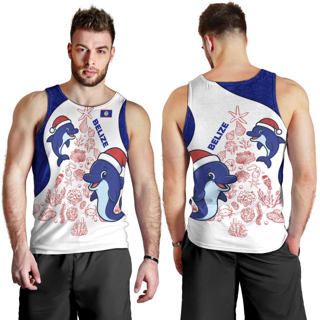 Belize Christmas Men Tank Top with Santa Dolphins Coral Reef and Ocean Holiday Theme - Wonder Print Shop
