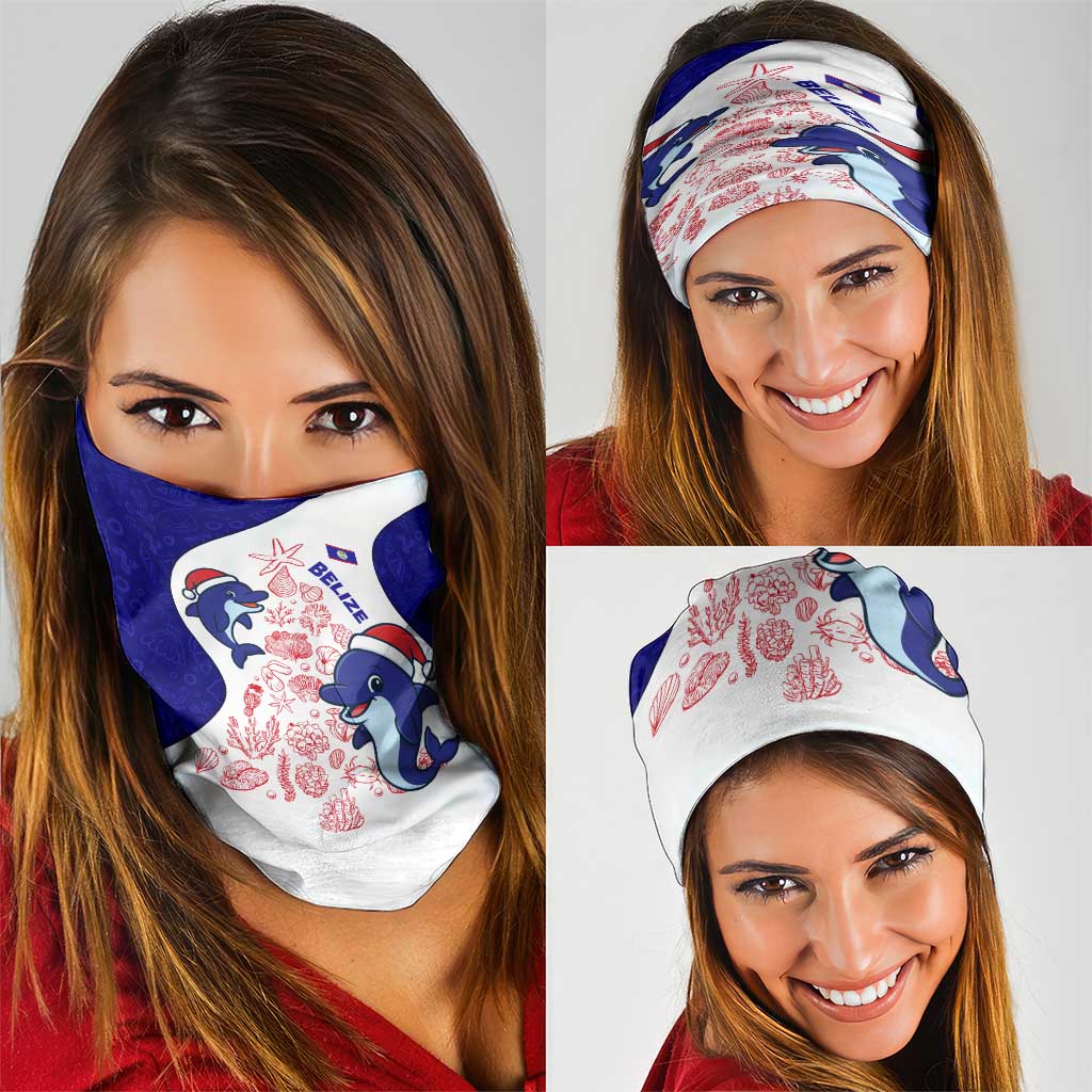 Belize Christmas Neck Gaiter with Santa Dolphins Coral Reef and Ocean Holiday Theme - Wonder Print Shop