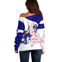 Belize Christmas Off Shoulder Sweater with Santa Dolphins Coral Reef and Ocean Holiday Theme - Wonder Print Shop