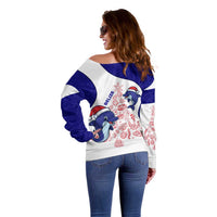 Belize Christmas Off Shoulder Sweater with Santa Dolphins Coral Reef and Ocean Holiday Theme - Wonder Print Shop