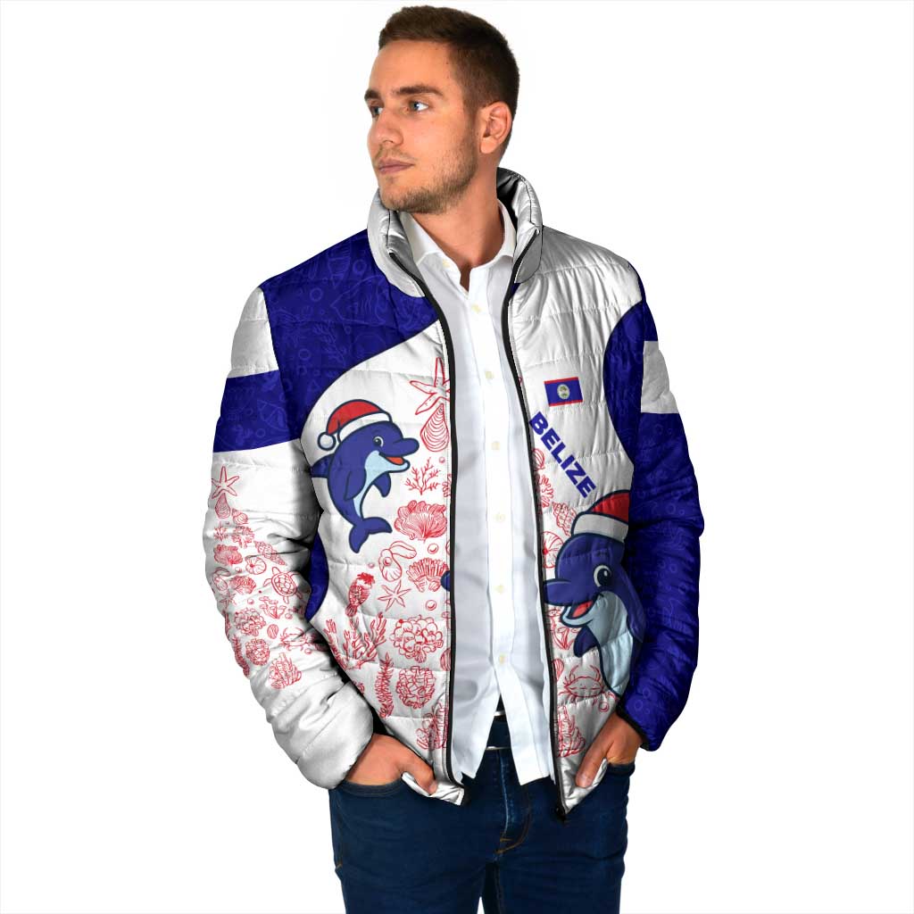 Belize Christmas Padded Jacket with Santa Dolphins Coral Reef and Ocean Holiday Theme - Wonder Print Shop