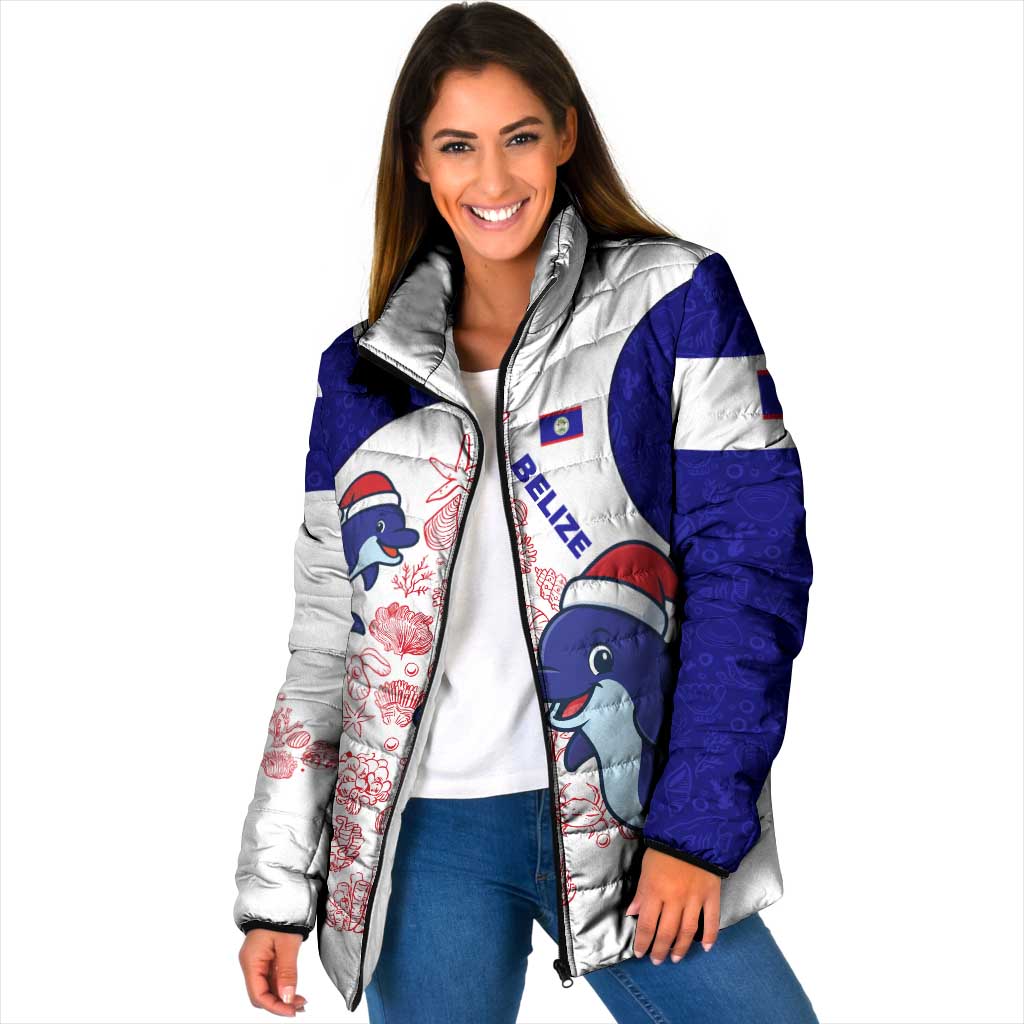 Belize Christmas Padded Jacket with Santa Dolphins Coral Reef and Ocean Holiday Theme - Wonder Print Shop