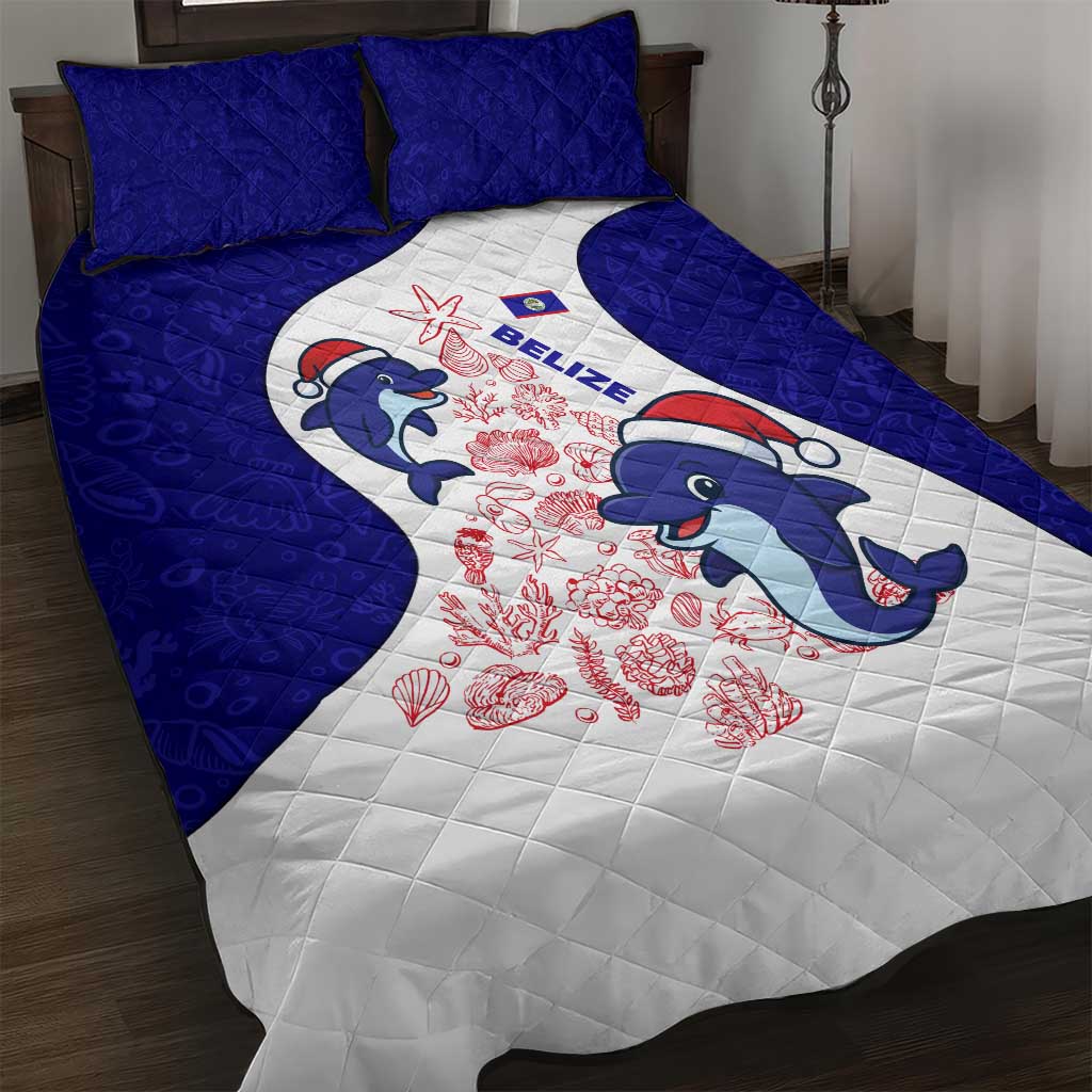 Belize Christmas Quilt Bed Set with Santa Dolphins Coral Reef and Ocean Holiday Theme - Wonder Print Shop