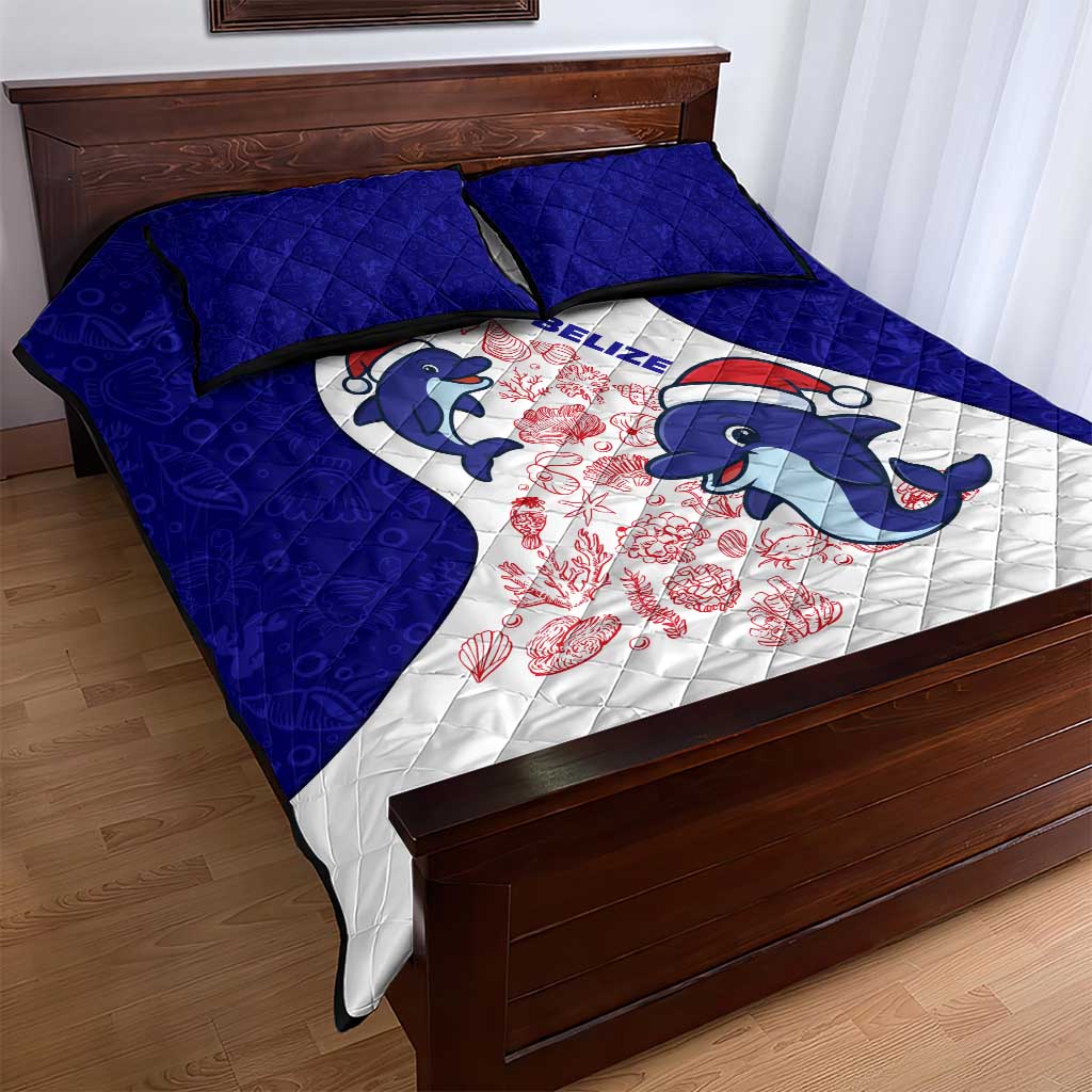 Belize Christmas Quilt Bed Set with Santa Dolphins Coral Reef and Ocean Holiday Theme - Wonder Print Shop