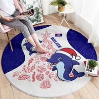 Belize Christmas Round Carpet with Santa Dolphins Coral Reef and Ocean Holiday Theme - Wonder Print Shop