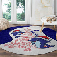 Belize Christmas Round Carpet with Santa Dolphins Coral Reef and Ocean Holiday Theme - Wonder Print Shop