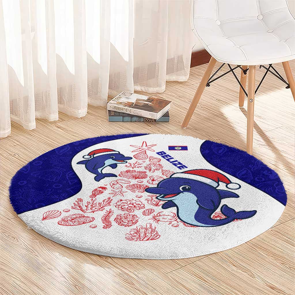 Belize Christmas Round Carpet with Santa Dolphins Coral Reef and Ocean Holiday Theme - Wonder Print Shop