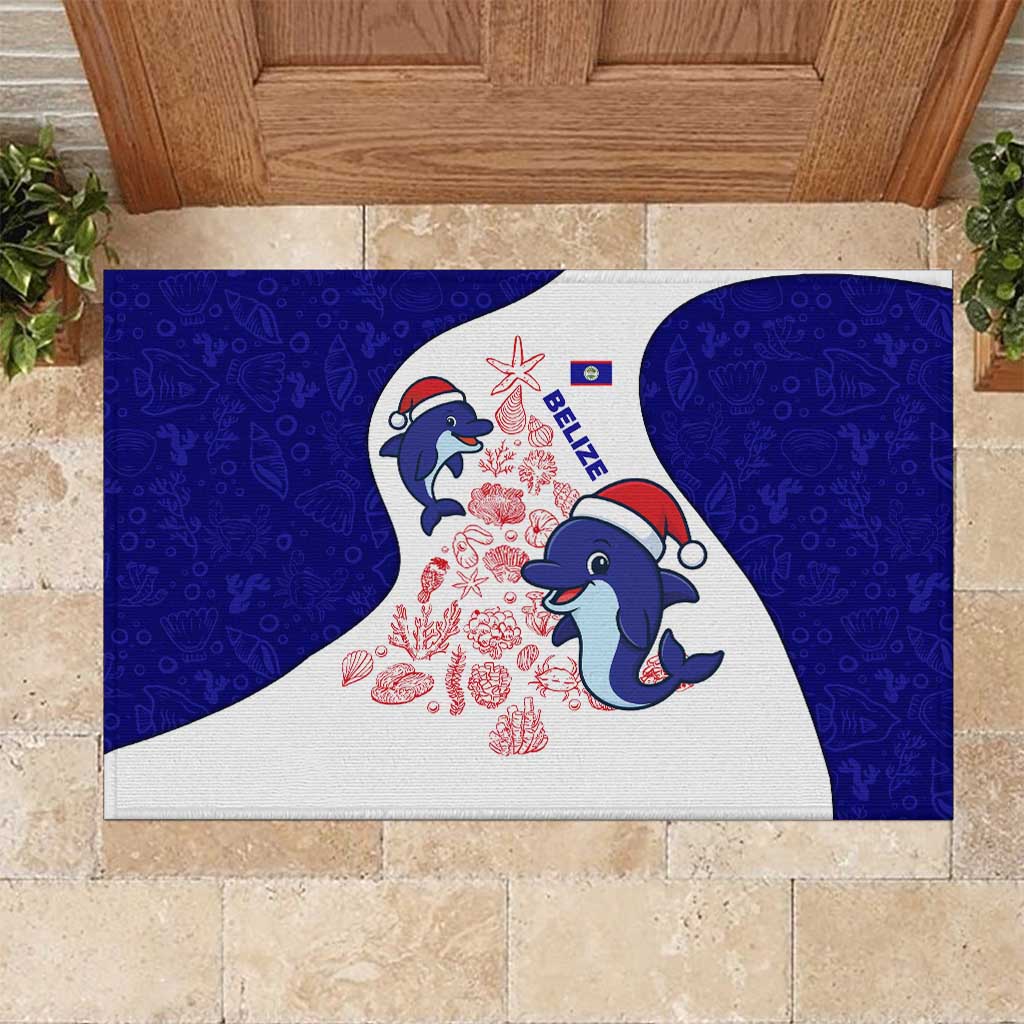 Belize Christmas Rubber Doormat with Santa Dolphins Coral Reef and Ocean Holiday Theme - Wonder Print Shop