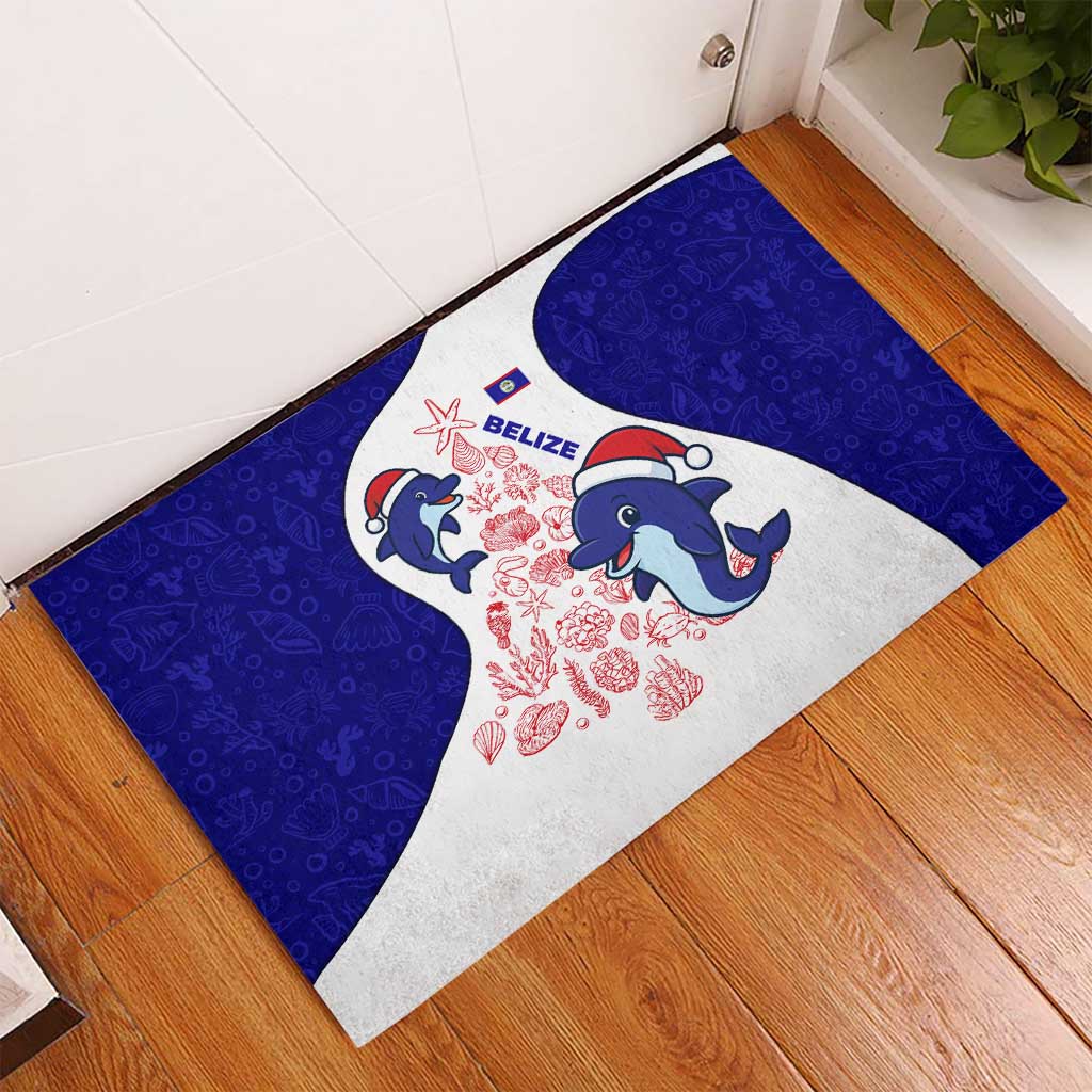 Belize Christmas Rubber Doormat with Santa Dolphins Coral Reef and Ocean Holiday Theme - Wonder Print Shop