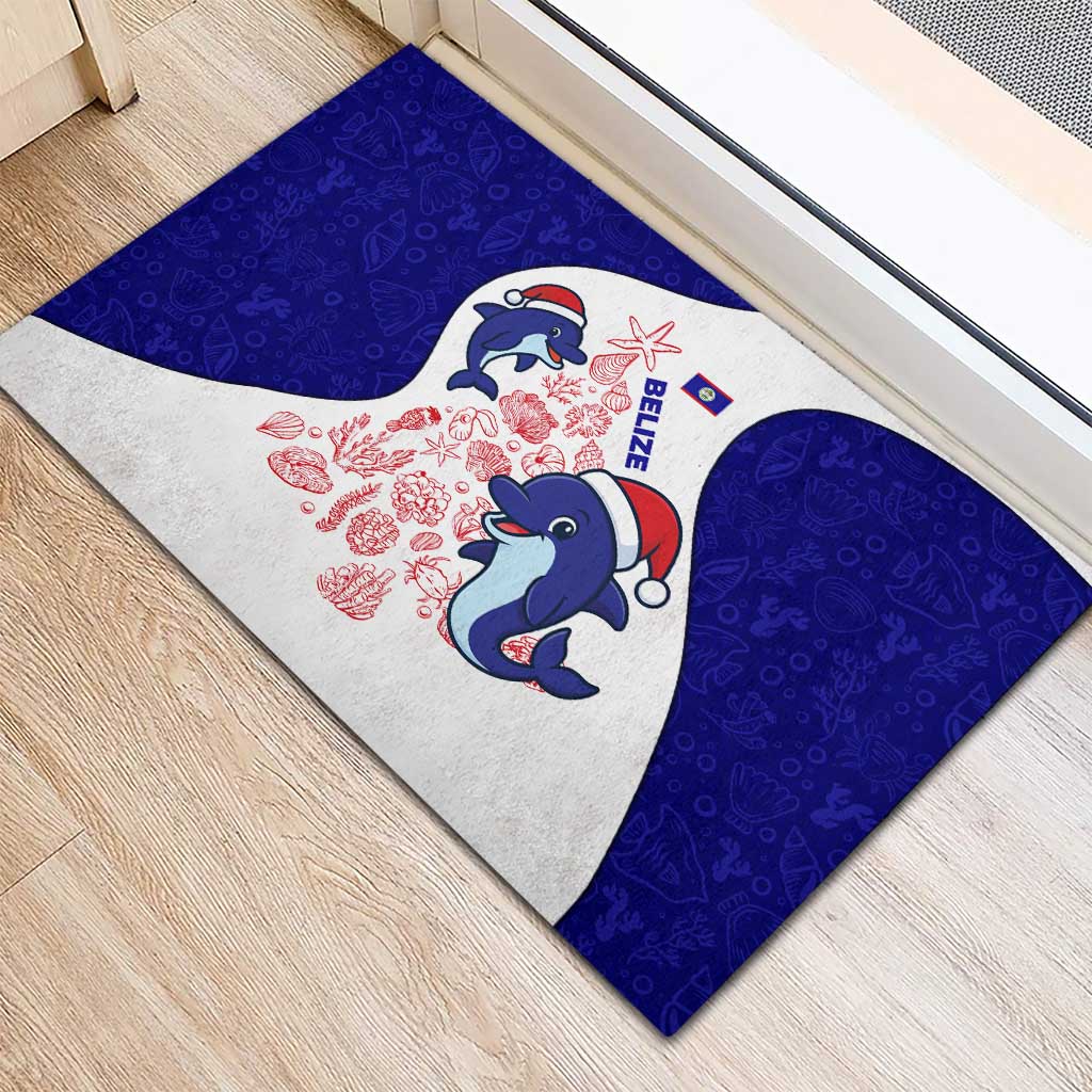 Belize Christmas Rubber Doormat with Santa Dolphins Coral Reef and Ocean Holiday Theme - Wonder Print Shop