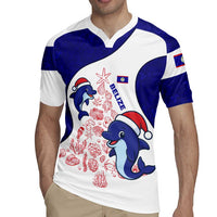 Belize Christmas Rugby Jersey with Santa Dolphins Coral Reef and Ocean Holiday Theme - Wonder Print Shop