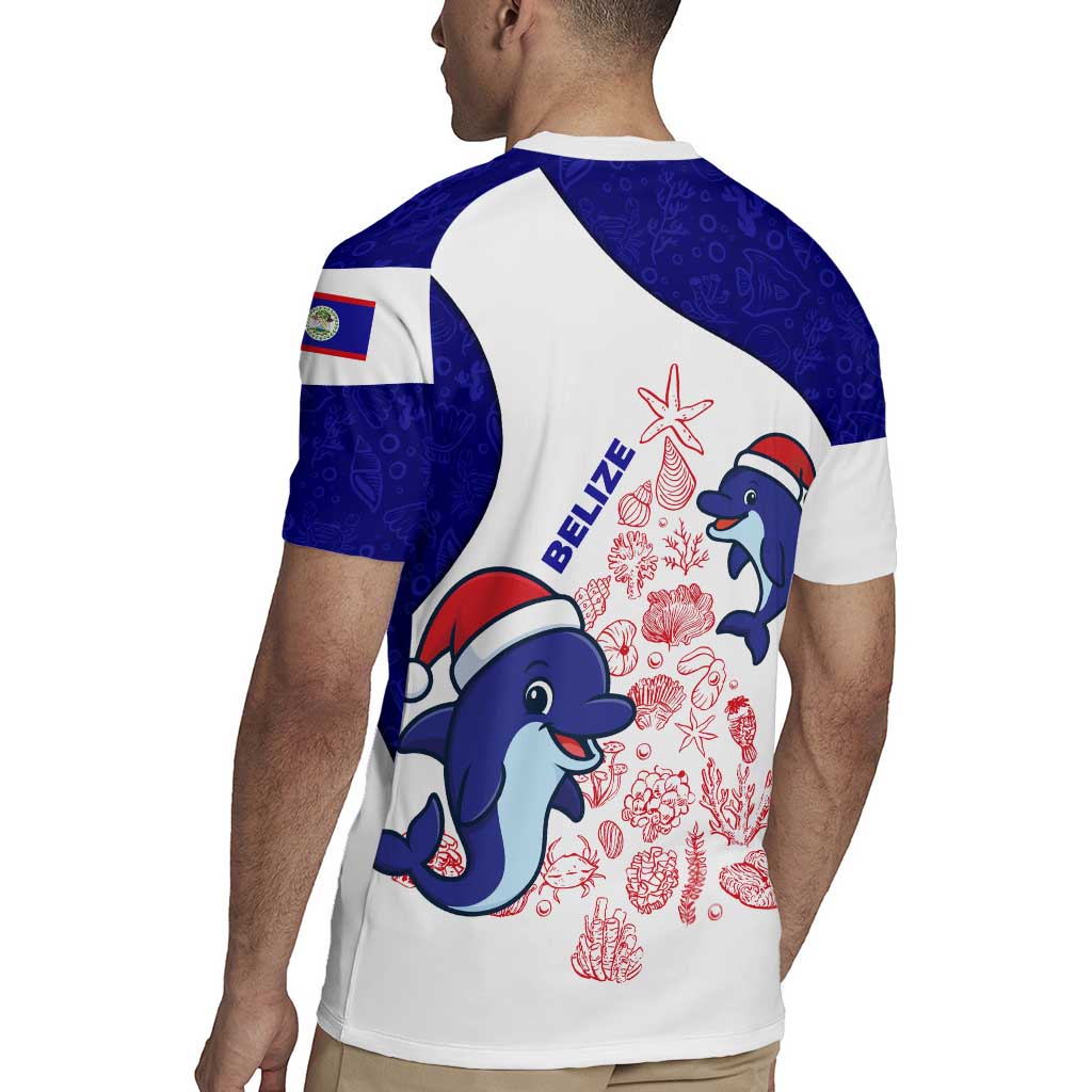 Belize Christmas Rugby Jersey with Santa Dolphins Coral Reef and Ocean Holiday Theme - Wonder Print Shop