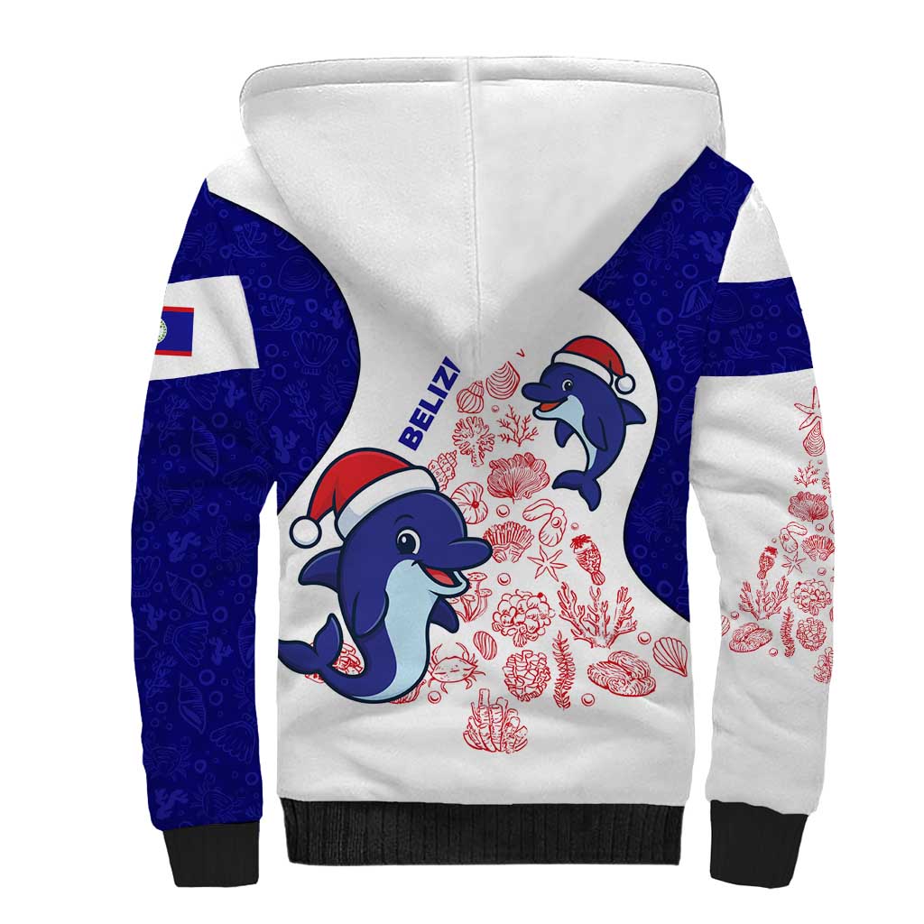 Belize Christmas Sherpa Hoodie with Santa Dolphins Coral Reef and Ocean Holiday Theme - Wonder Print Shop