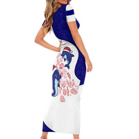 Belize Christmas Short Sleeve Bodycon Dress with Santa Dolphins Coral Reef and Ocean Holiday Theme - Wonder Print Shop