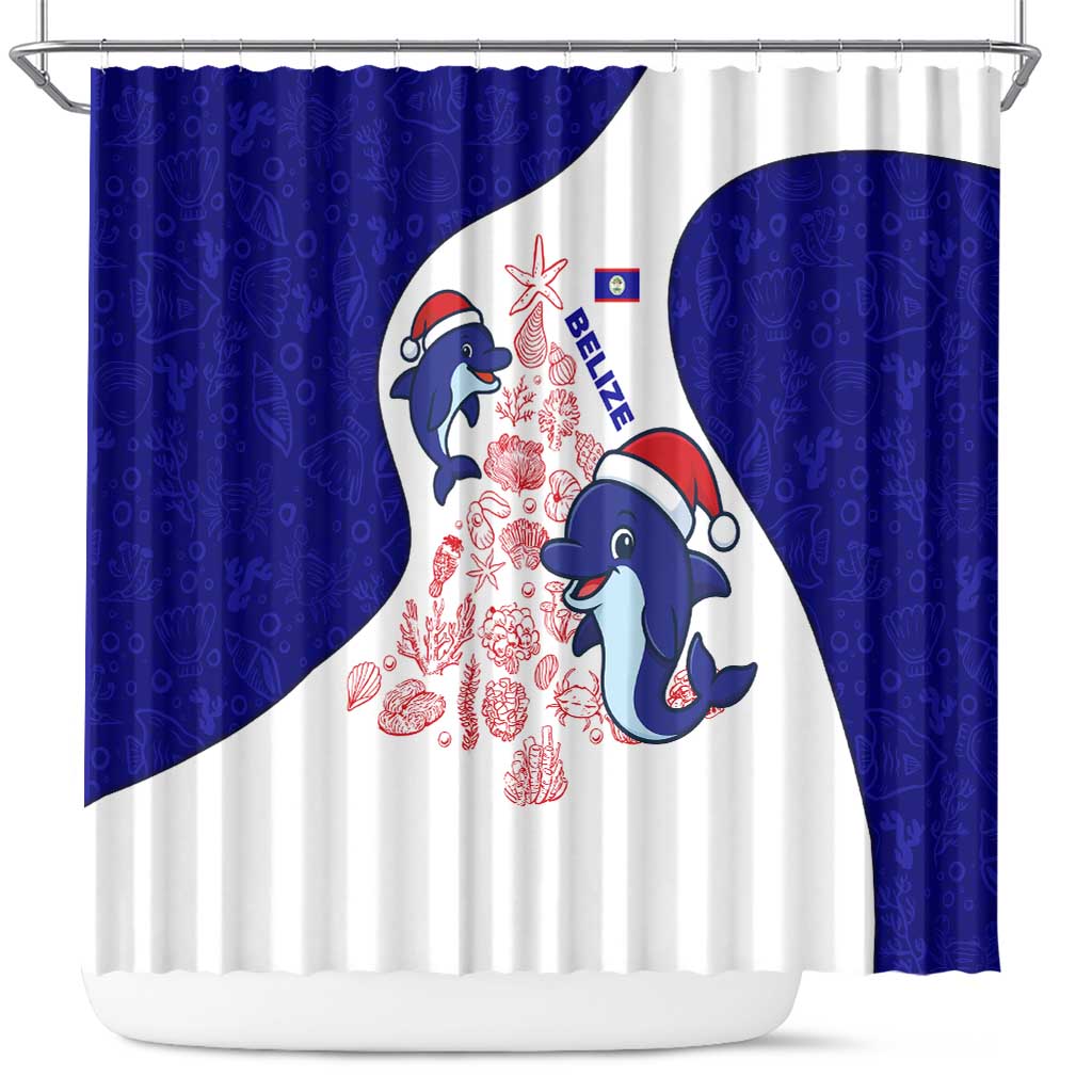 Belize Christmas Shower Curtain with Santa Dolphins Coral Reef and Ocean Holiday Theme - Wonder Print Shop
