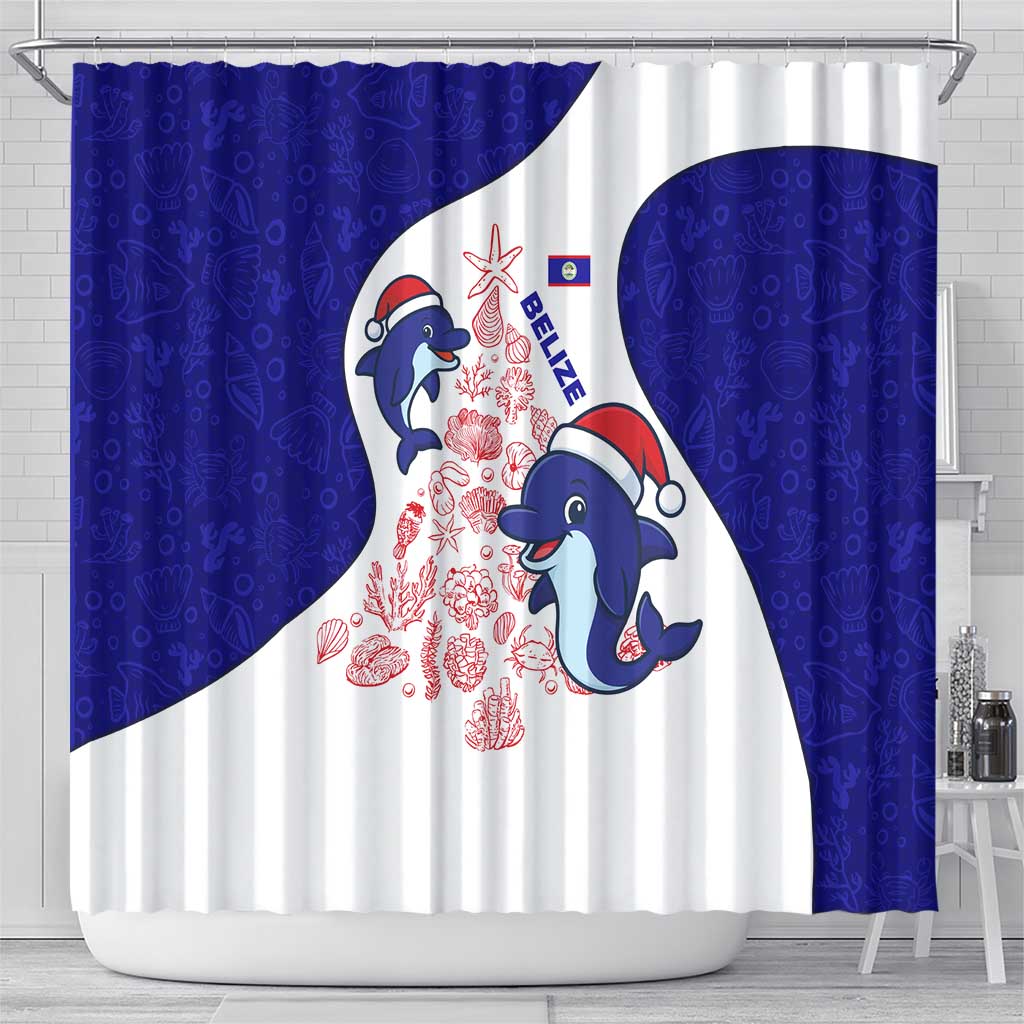 Belize Christmas Shower Curtain with Santa Dolphins Coral Reef and Ocean Holiday Theme - Wonder Print Shop