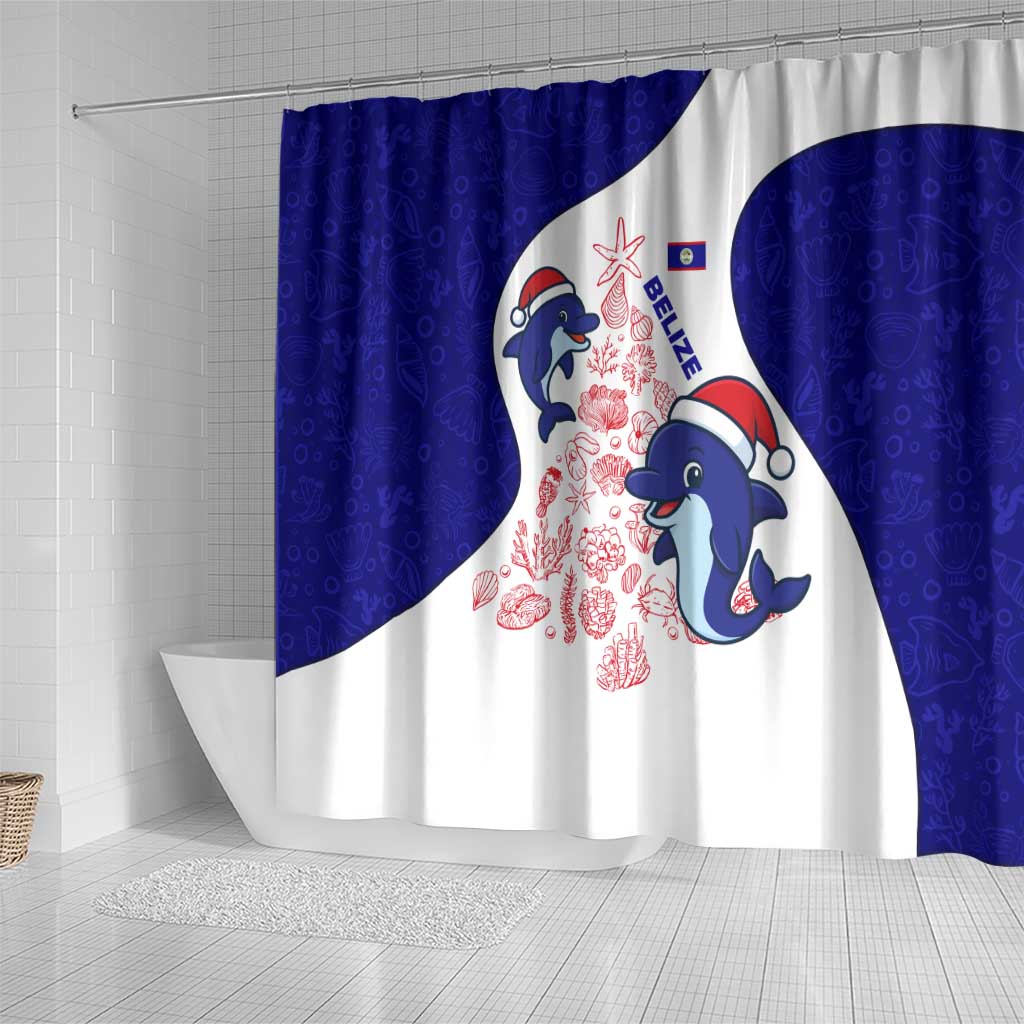 Belize Christmas Shower Curtain with Santa Dolphins Coral Reef and Ocean Holiday Theme - Wonder Print Shop