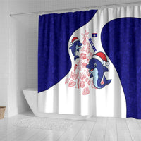 Belize Christmas Shower Curtain with Santa Dolphins Coral Reef and Ocean Holiday Theme - Wonder Print Shop