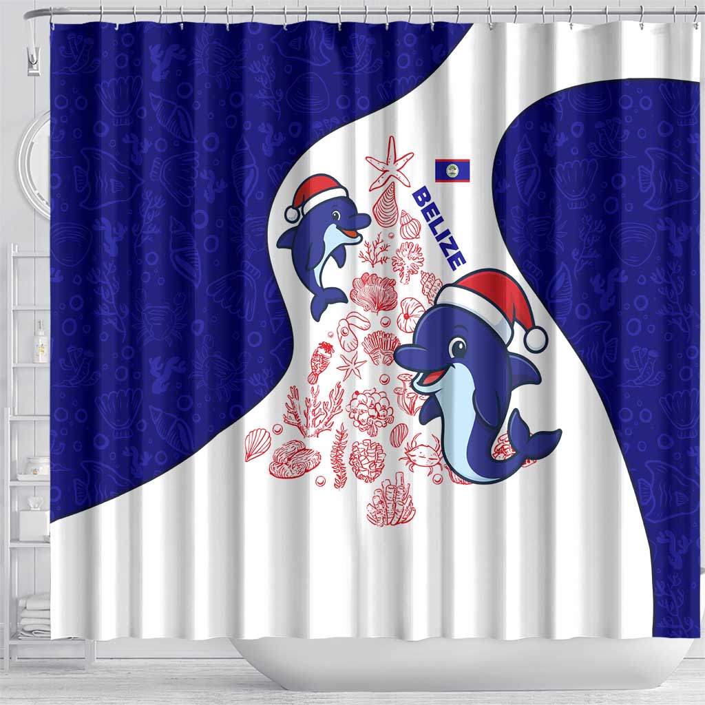 Belize Christmas Shower Curtain with Santa Dolphins Coral Reef and Ocean Holiday Theme - Wonder Print Shop