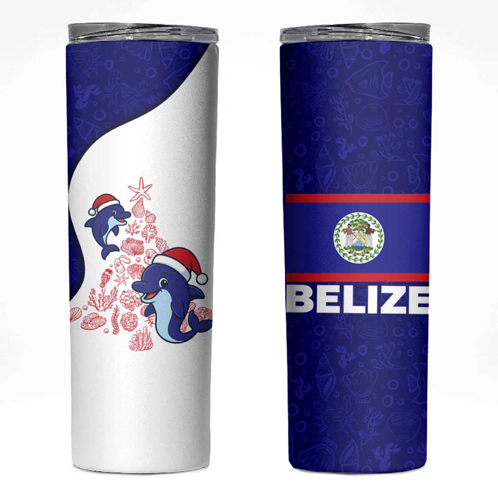 Belize Christmas Skinny Tumbler with Santa Dolphins Coral Reef and Ocean Holiday Theme - Wonder Print Shop