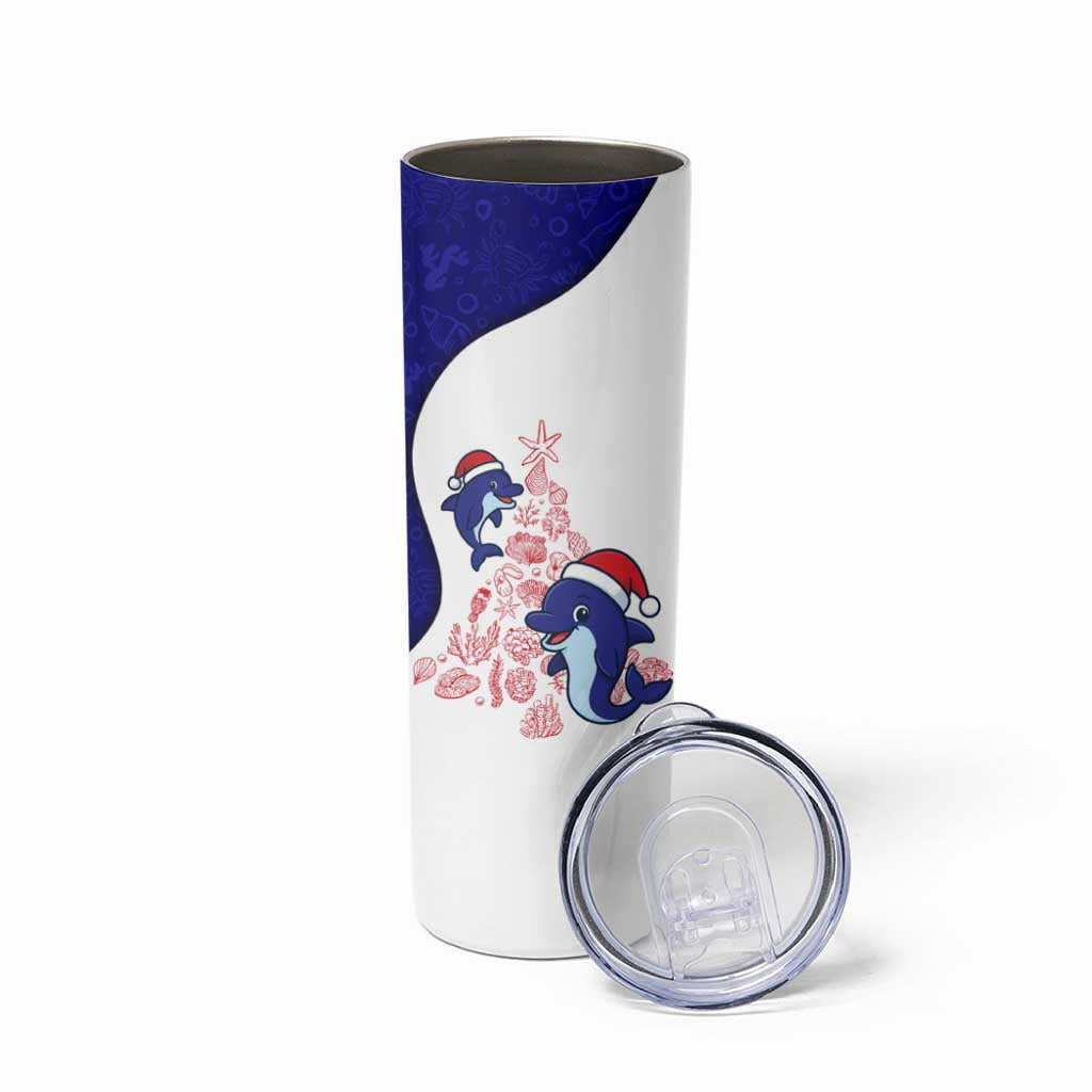 Belize Christmas Skinny Tumbler with Santa Dolphins Coral Reef and Ocean Holiday Theme - Wonder Print Shop