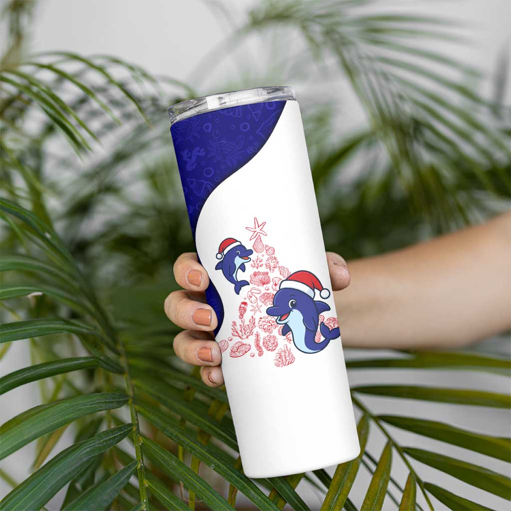 Belize Christmas Skinny Tumbler with Santa Dolphins Coral Reef and Ocean Holiday Theme - Wonder Print Shop