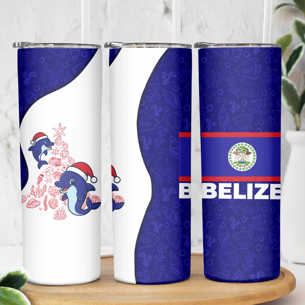 Belize Christmas Skinny Tumbler with Santa Dolphins Coral Reef and Ocean Holiday Theme - Wonder Print Shop