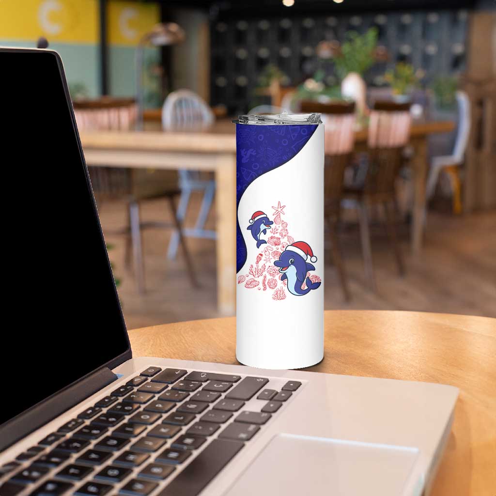 Belize Christmas Skinny Tumbler with Santa Dolphins Coral Reef and Ocean Holiday Theme - Wonder Print Shop