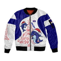 Belize Christmas Sleeve Zip Bomber Jacket with Santa Dolphins Coral Reef and Ocean Holiday Theme - Wonder Print Shop