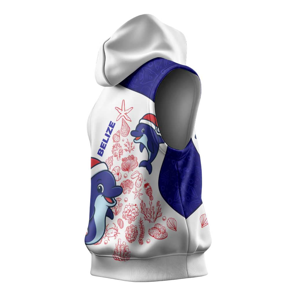 Belize Christmas Sleeveless Hoodie with Santa Dolphins Coral Reef and Ocean Holiday Theme - Wonder Print Shop